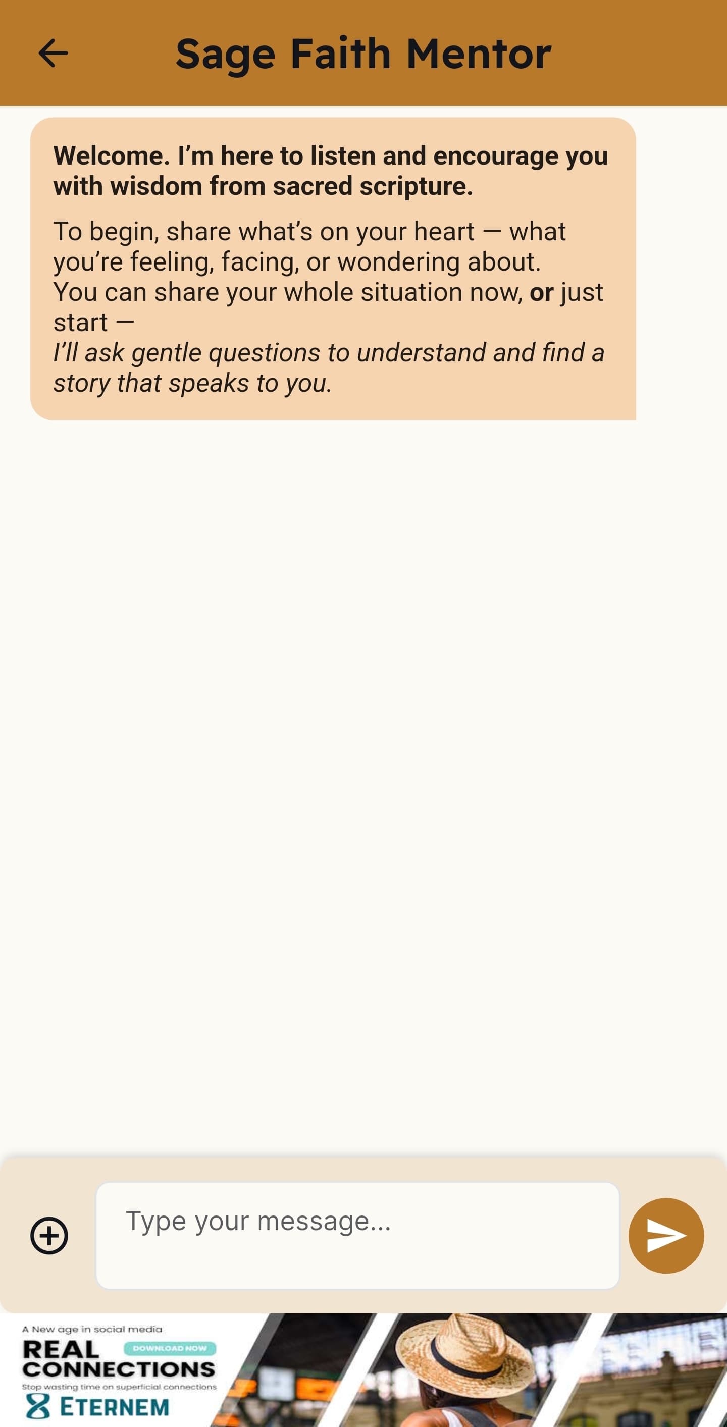 FaithMentor conversation start screen